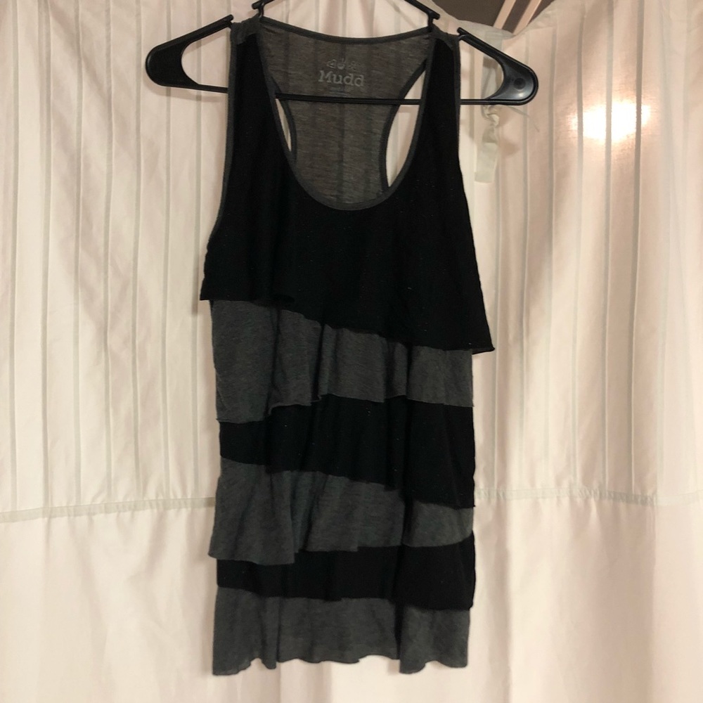 Black and gray ruffled tank